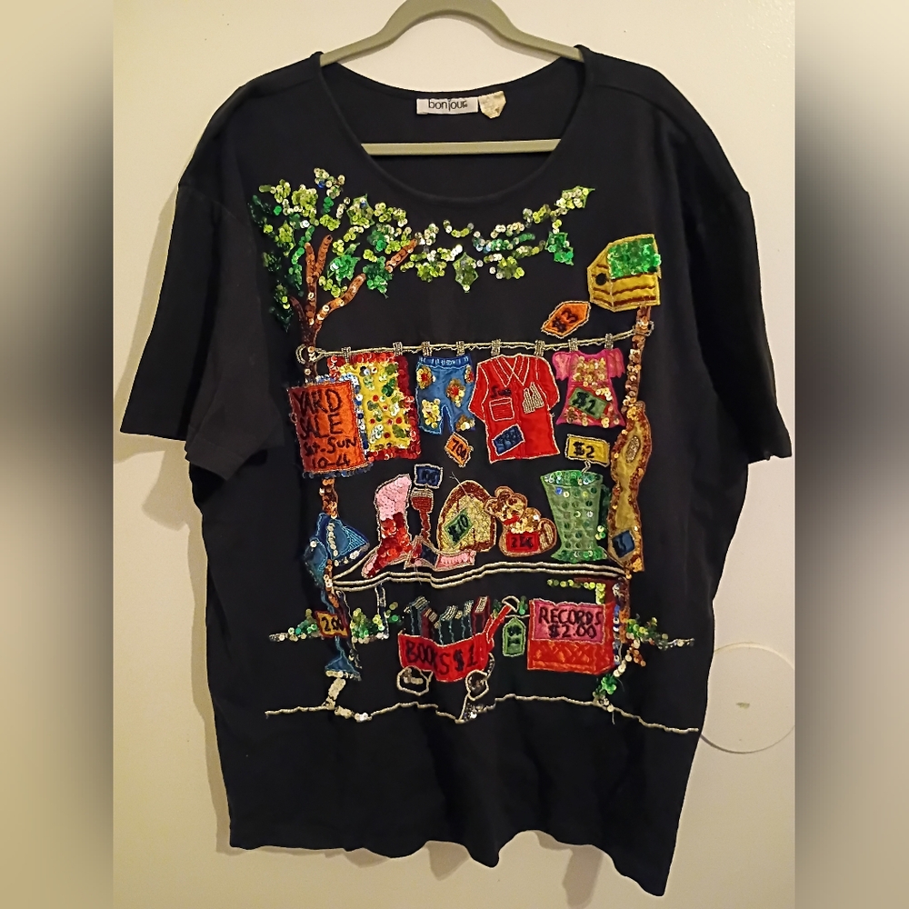 VTG Bonjour Women's Yard Sale Sequin T‎ Sz 4X
